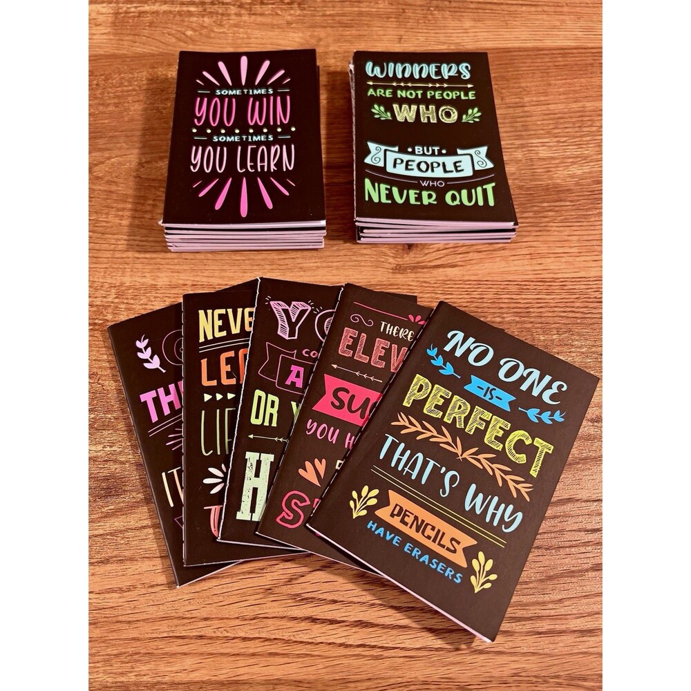 Motivational Quotes Mini Notebooks Set, Lined Pages, Black Covers, Multicolor